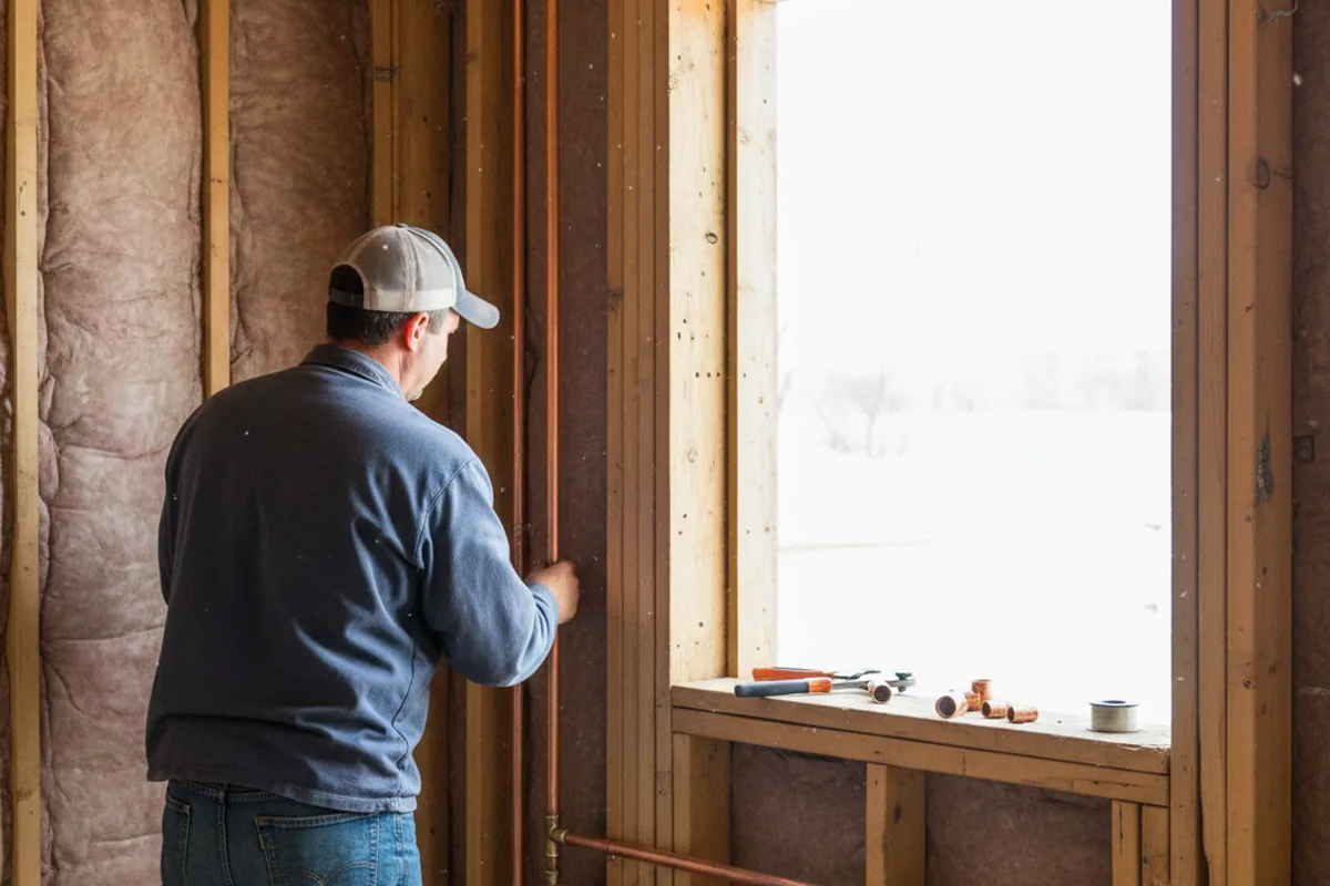 Licensed plumber running new copper supply lines in a Hoisington home