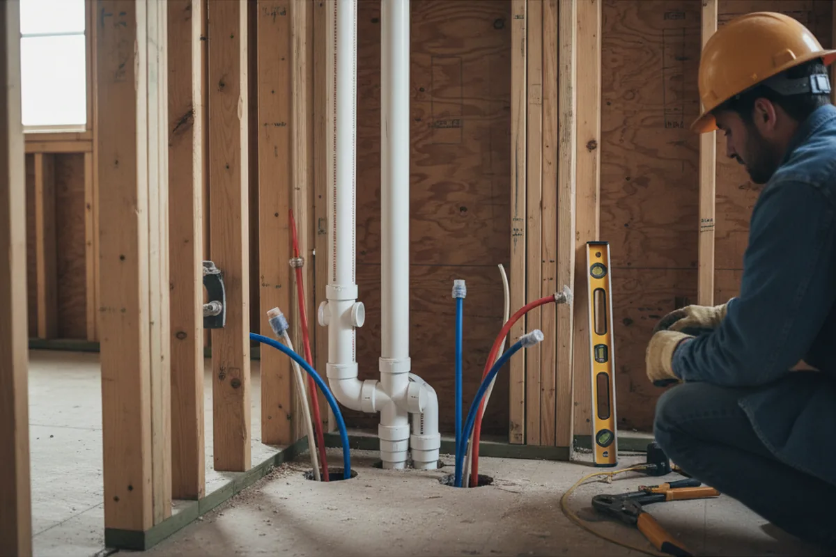 Drain and supply rough-in during Sump Pump Repair in Hoisington